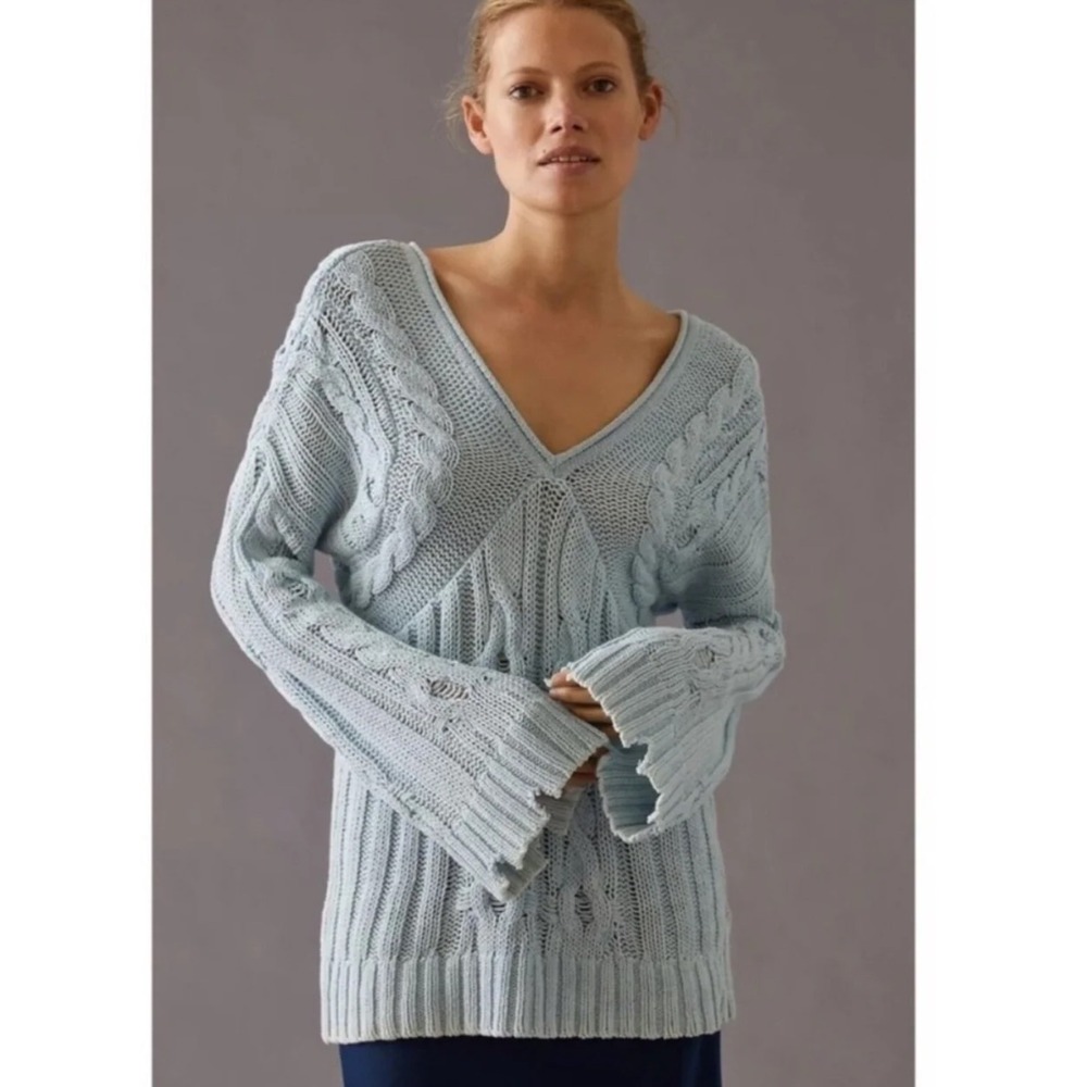 Anthropologie Pilcro‎ Surf and Destroy Cableknit Sweater Sz M Boho Knit Coastal